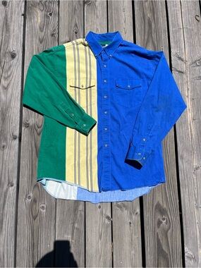 Vintage Wrangler Split Panel Colorblock Button Up Shirt XL Rare 90s